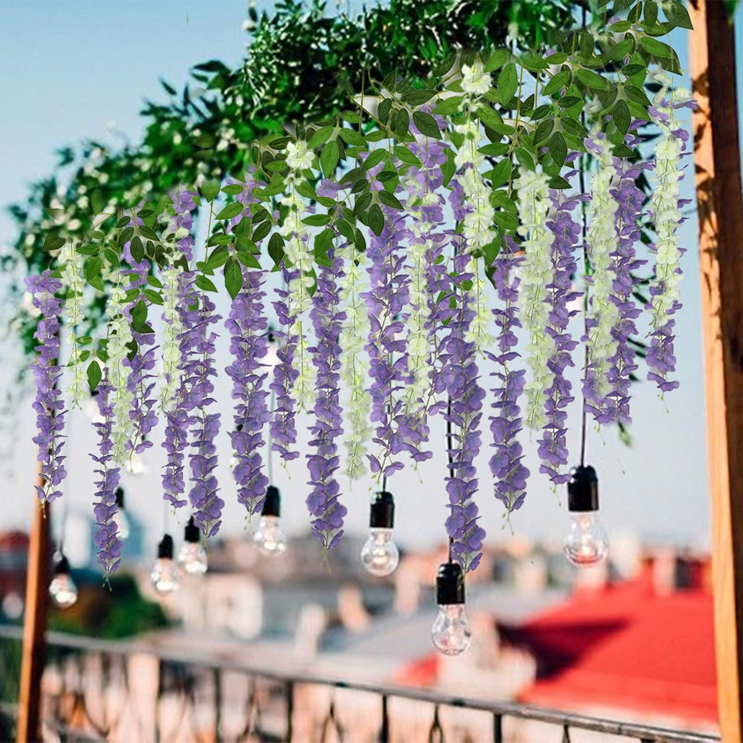 48 Pcs of Artificial Wisteria Hanging Flowers, 3.75 Feet Fake Wisteria Flower St