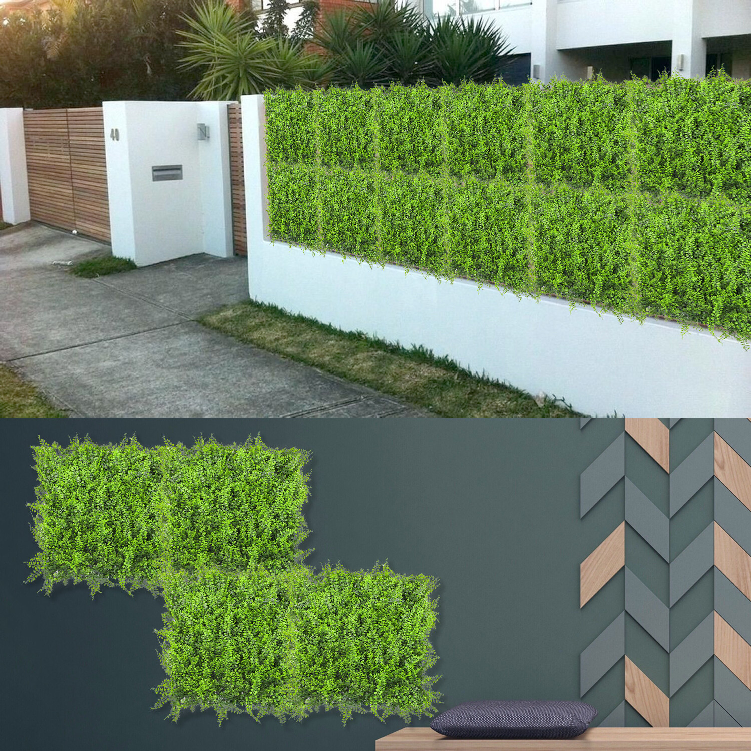 20″x20″ Artificial Grass Wall Decor Privacy Fence Panel, Fern with Backing