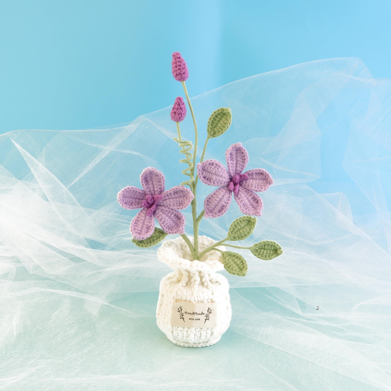 Crochet Tung Blossom Potted Plant – No-Watering Artificial Flower for Desk De…