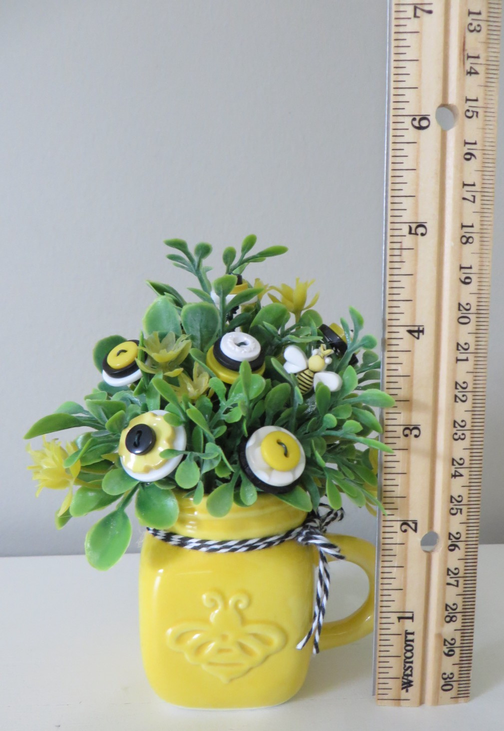Button Flower Bouquet in MINI Bee Themed Espresso Mug – Summer Home Decor #648