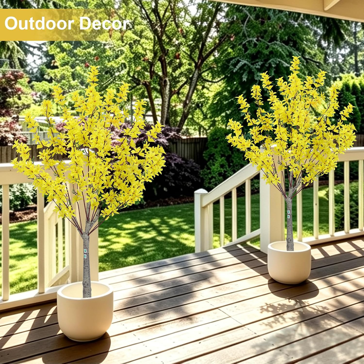 4FT Yellow Faux Forsythia Tree with Pot – Lifelike Indoor/Outdoor Decor