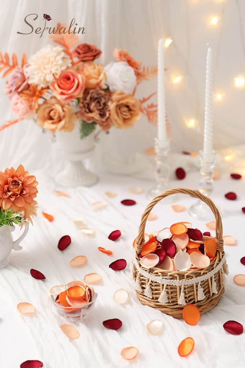 500PCS 4 Color Mix Silk Rose Petals Burgundy Gold White Orange Wedding Aisle