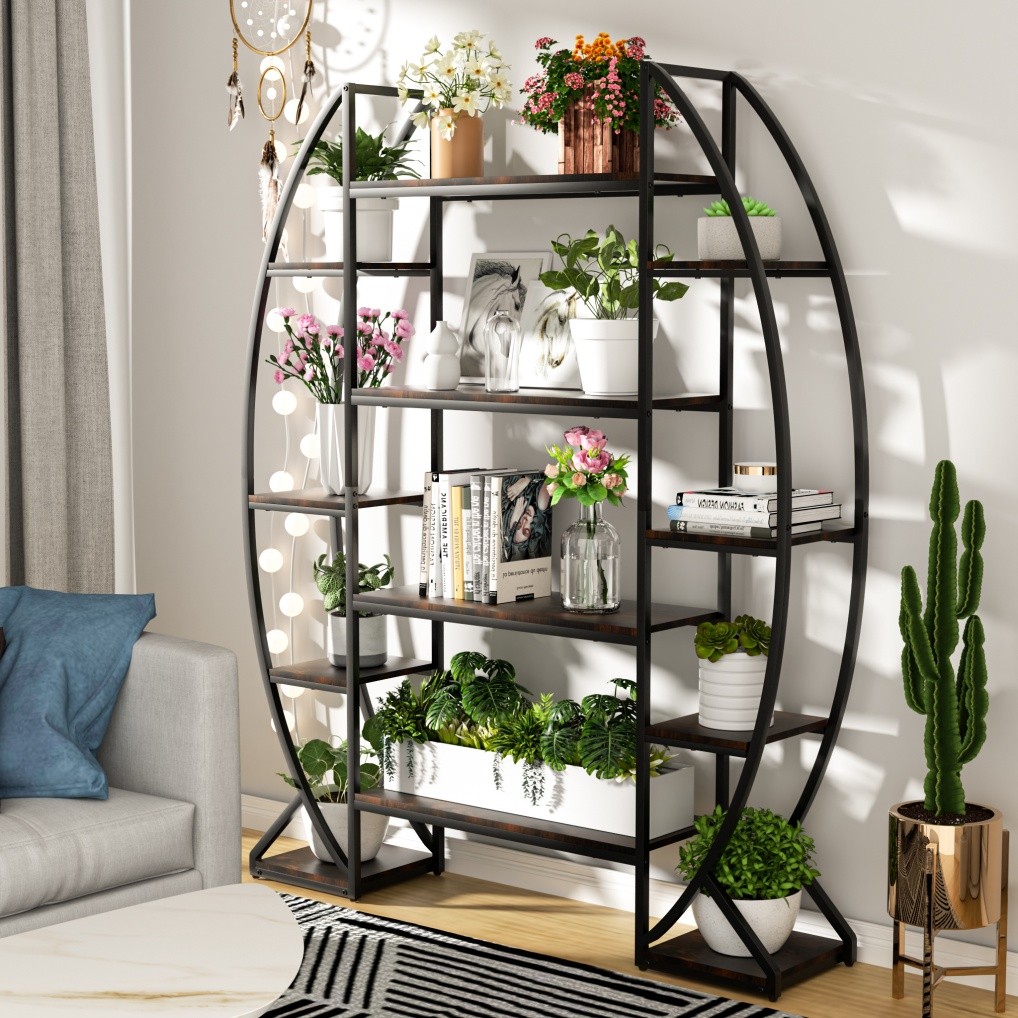 Heavy Duty Plant Stand with Grow Lightstall LED Half-moon Storage Display Shelf