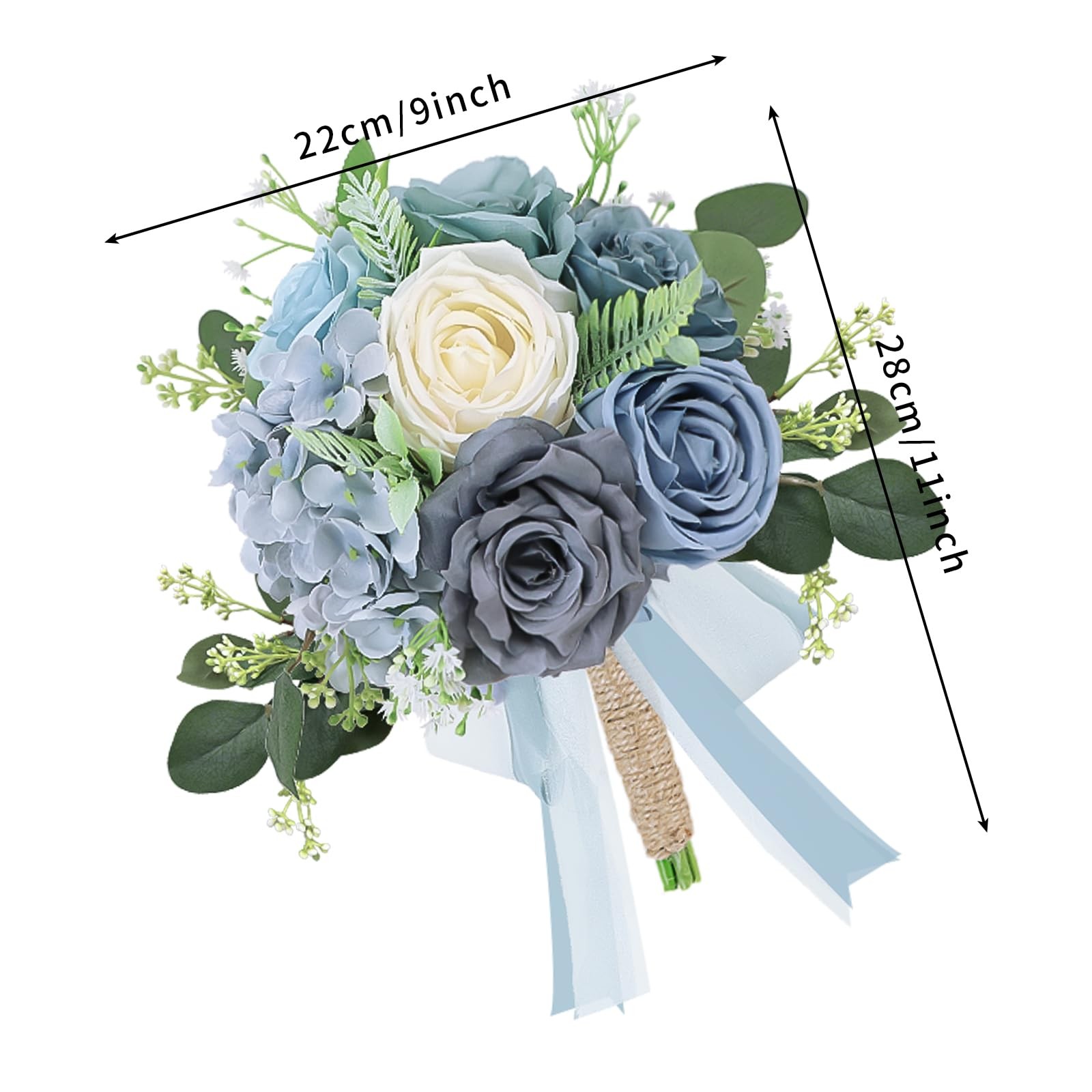 Bridesmaid Bouquets Wedding 1 Pack 9 Inch Artificial Flowers Dusty Blue White