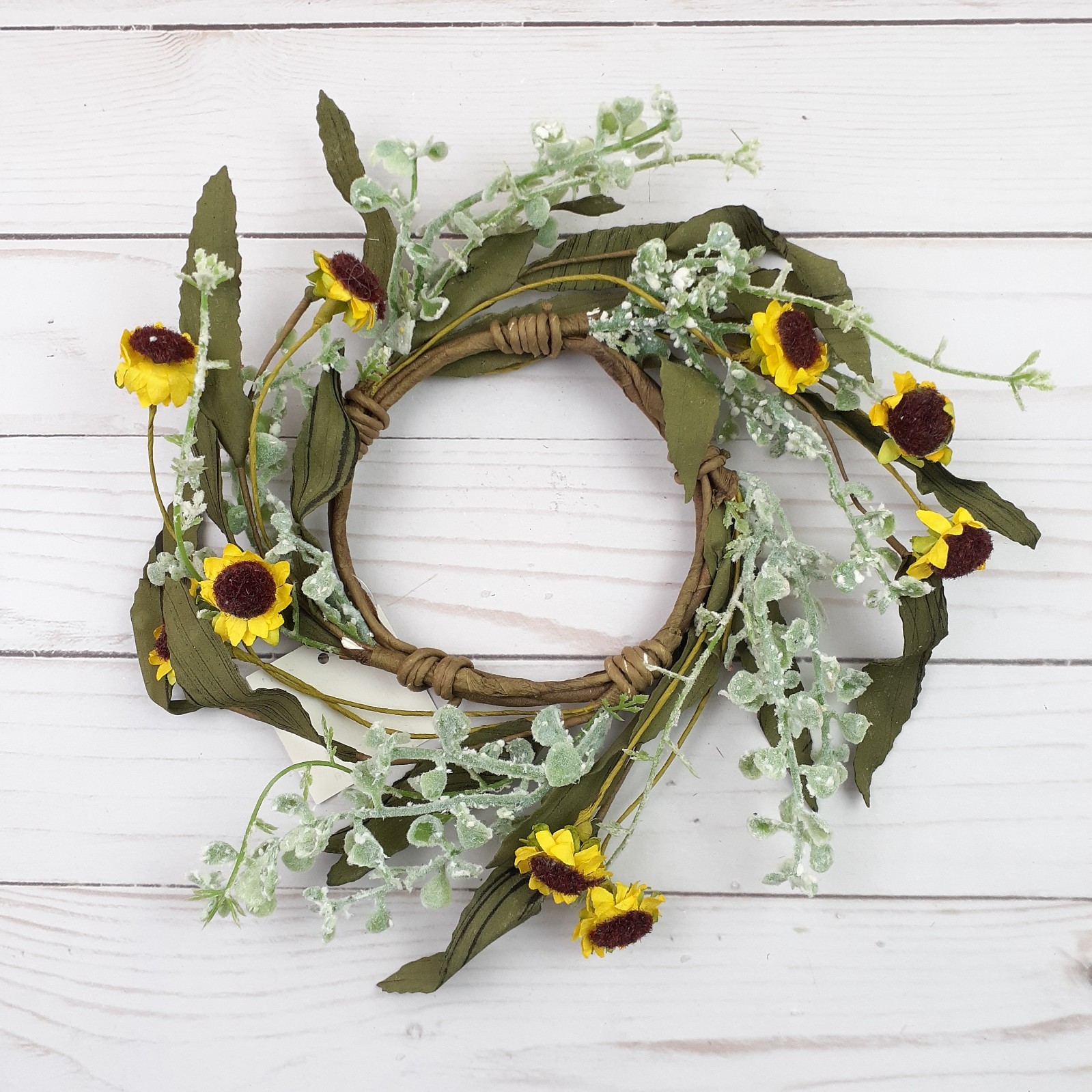 Candle Ring Wreath Birds Eye Daisy Yellow Flowers Floral 4 in Inside