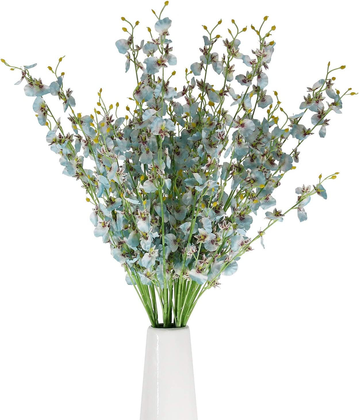 Blue Artificial Orchids Faux Flowers – 10 Pcs 37.5 Inches Real Touch Fake Artifi