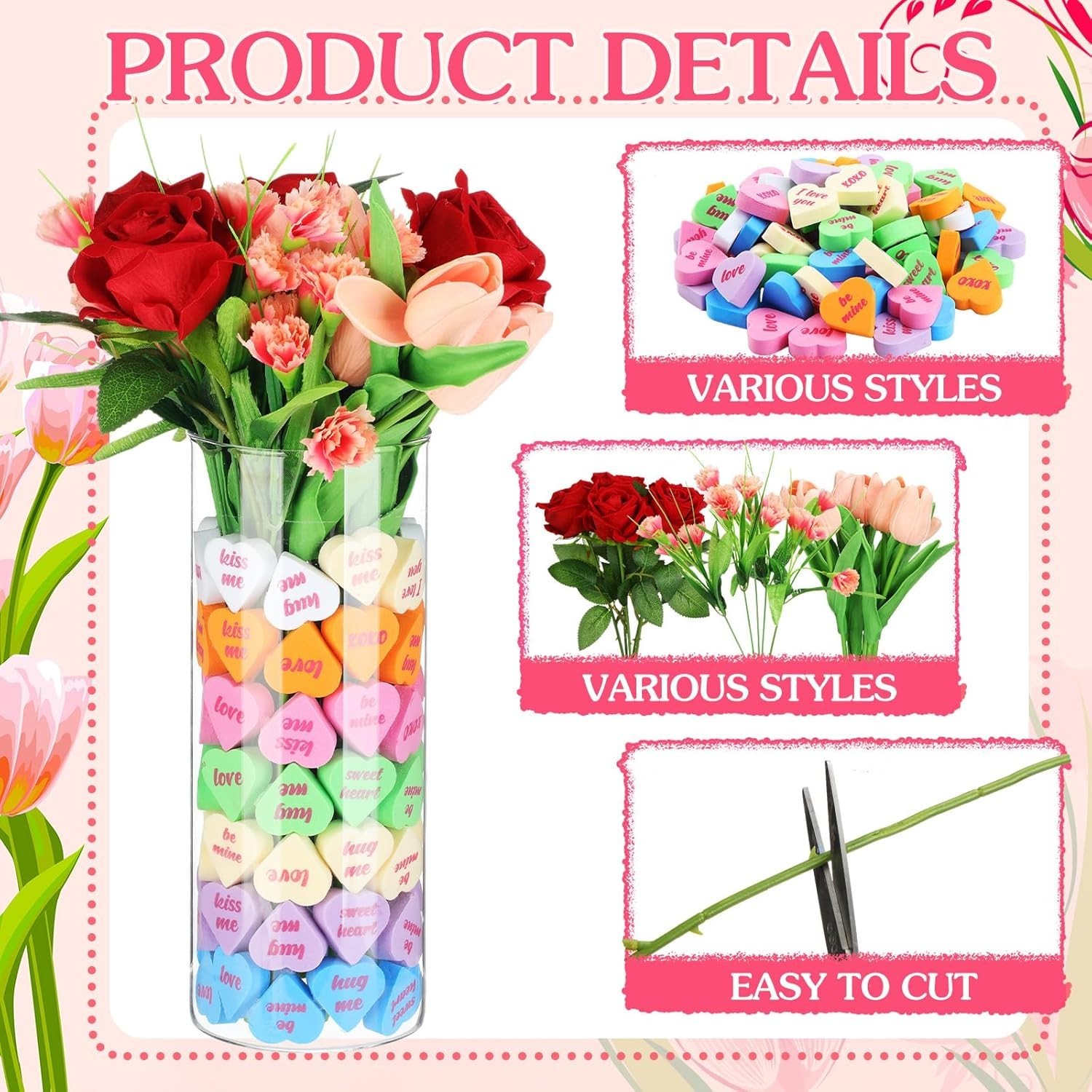 2PK Valentines Day Decorations 95-Piece Set Artificial Floral Table Centerpiece