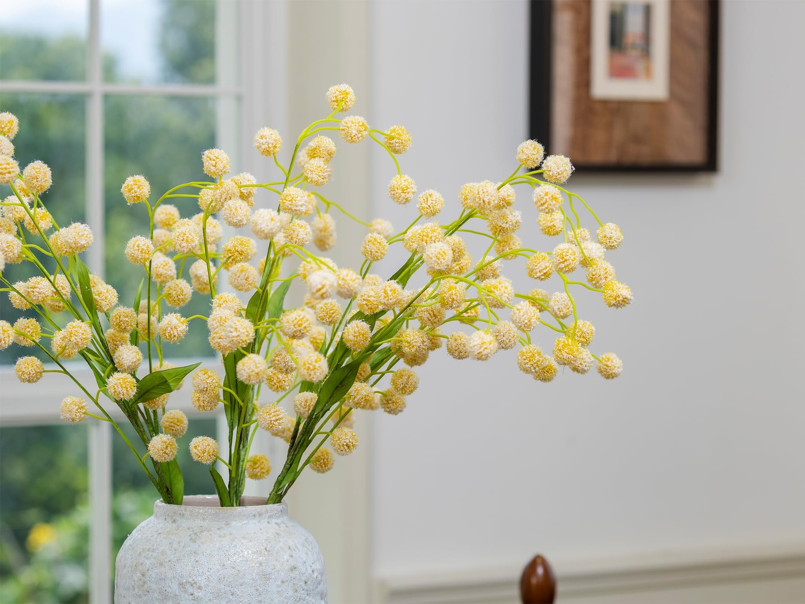 6 Pcs Yellow Real Touch Faux Silk Pompon Mum Artificial Flowers 28.5 Inch