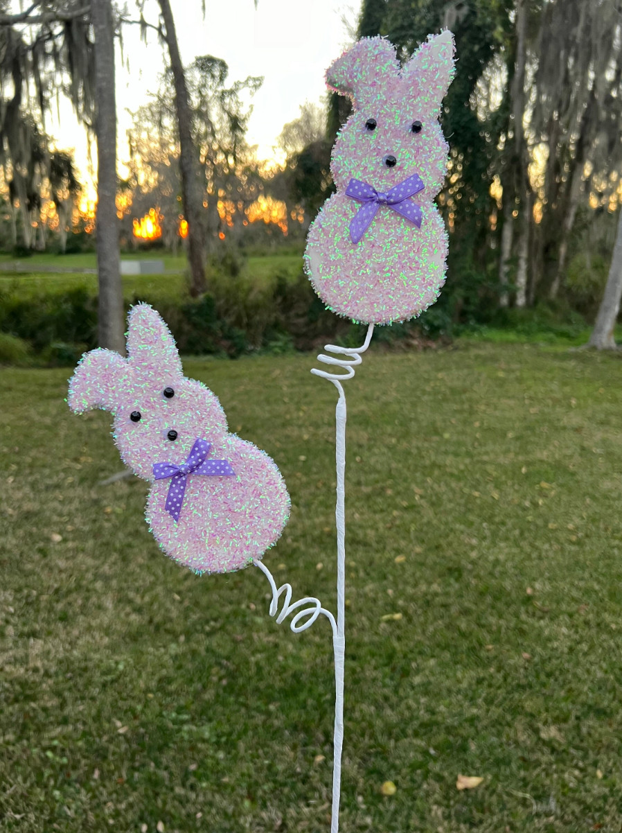 Sugared Bunny Peeps Spray Set of 3 Picks 27 Inch Easter Decor Spring Decor Craft