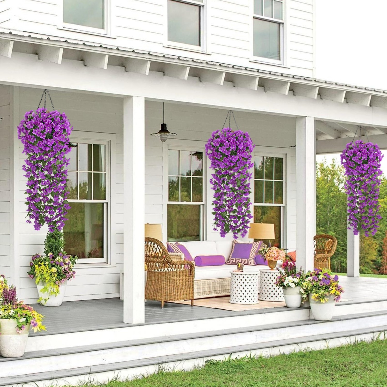 4 Pcs Artificial Hanging Flowers Fake Hanging Plants Violet Flowers Vine Garl…