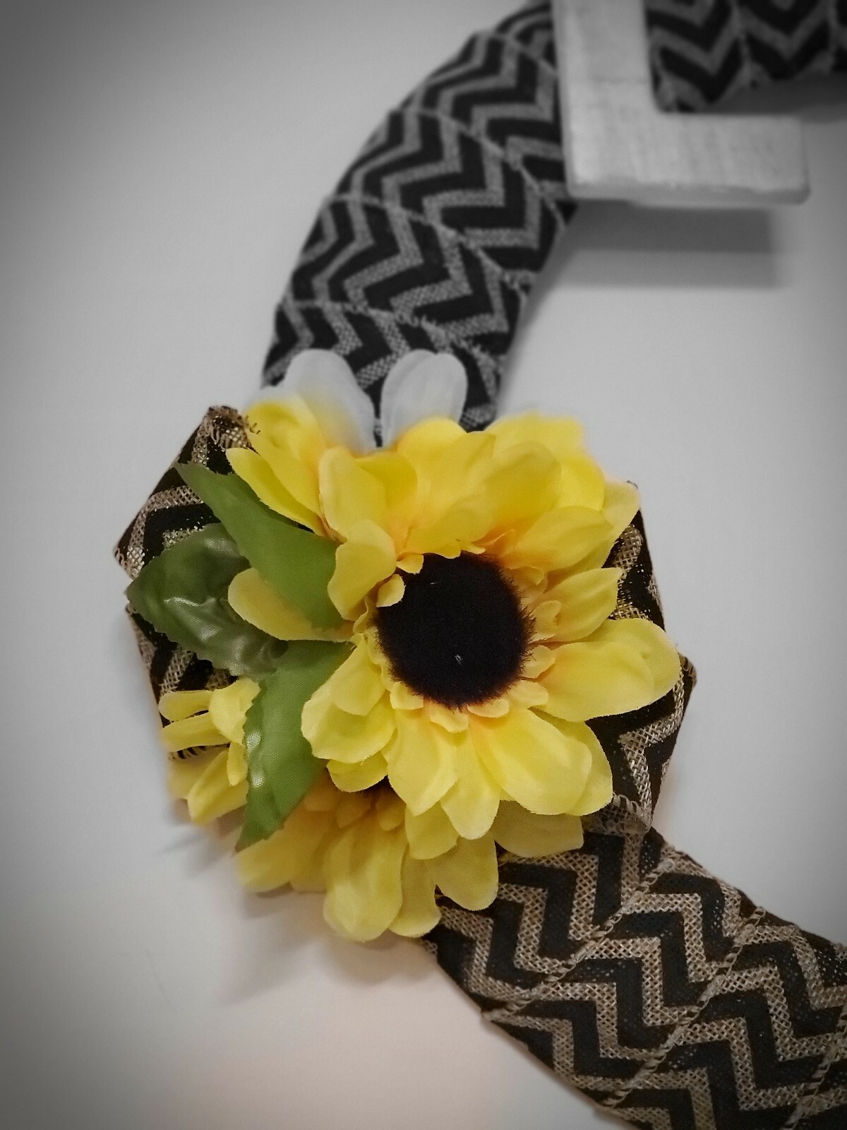 LOVE wreath FLOWERS Sunflowers black beige burlap FALL autumn Decor Front Door