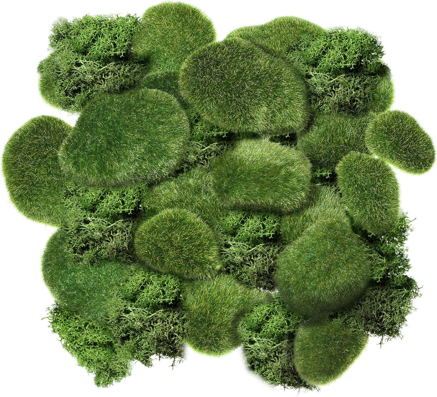 20 Pcs Artificial Moss Rock Assorted Sized Decorative Faux Green Stones Green Mo