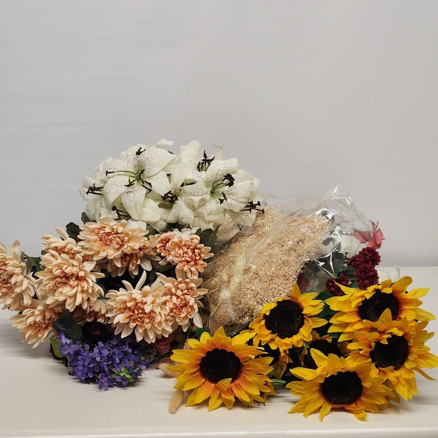 Lot Silk Flowers Sunflower Baby Breath Mums Craft Bouquet Centerpiece 50+ Stems