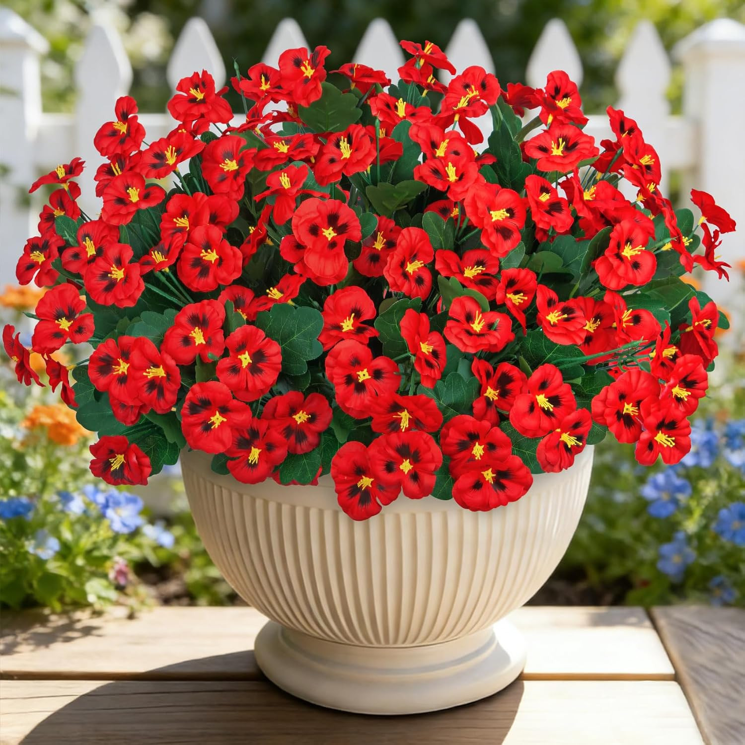 Ouddy Decor 15 Bundles Artificial Flowers for Outdoors, 15″ Fake Pansies Silk Fl