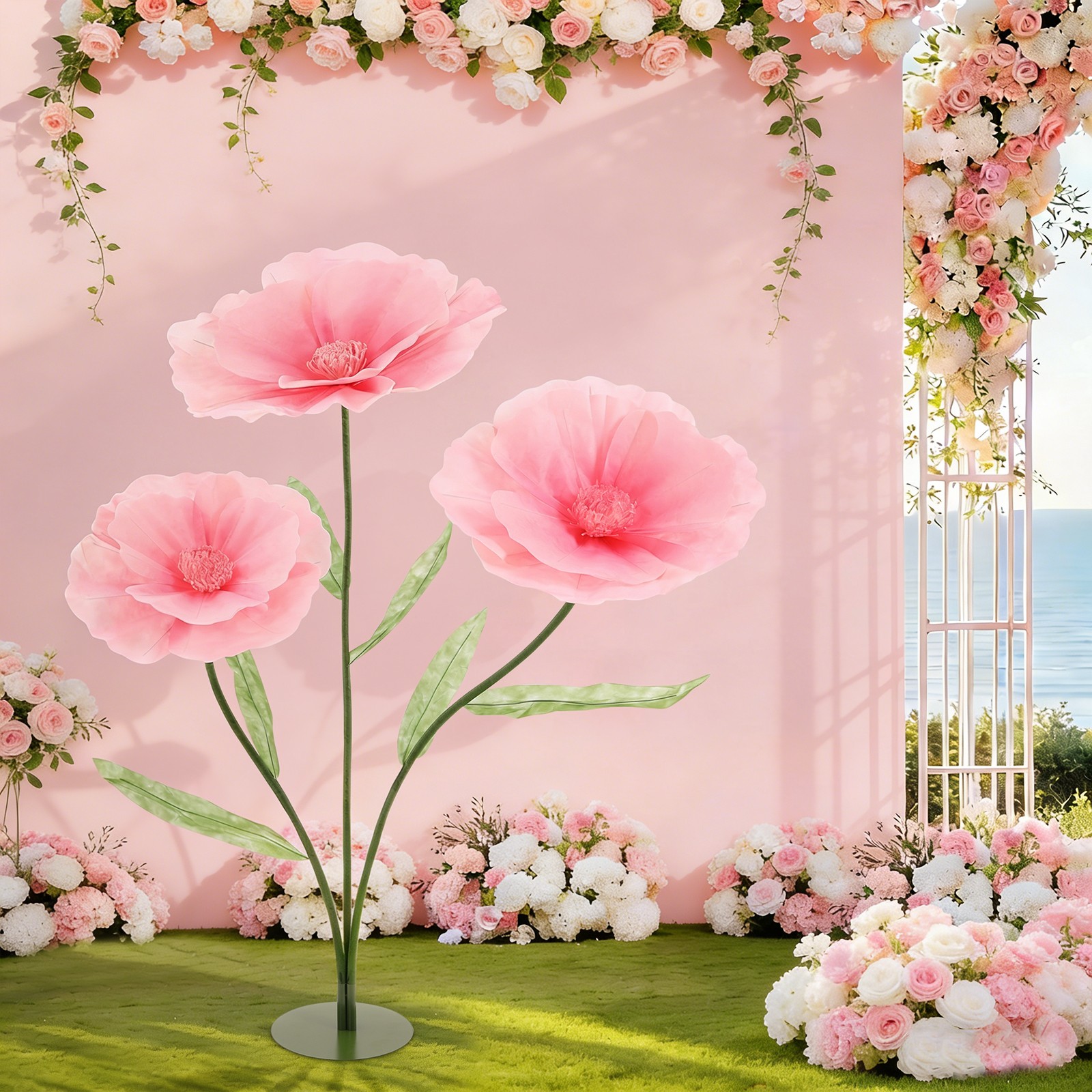 Giant Flowers for Decoration,3-Head Fake Flower Artificial Fabric Flower,Wedding