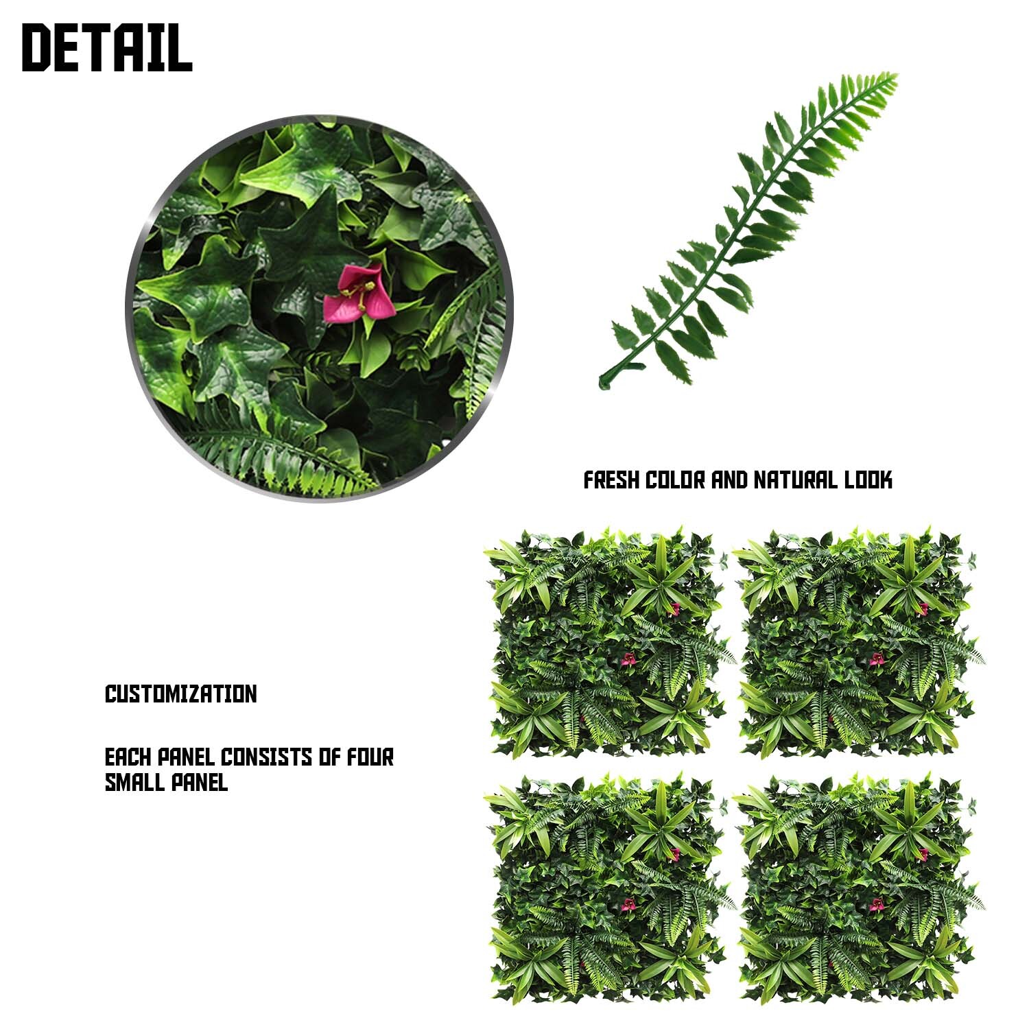 20″ Artificial Faux 3D Mix Leaves Wall Panel Fence Screen Home Outdoor Decor #07