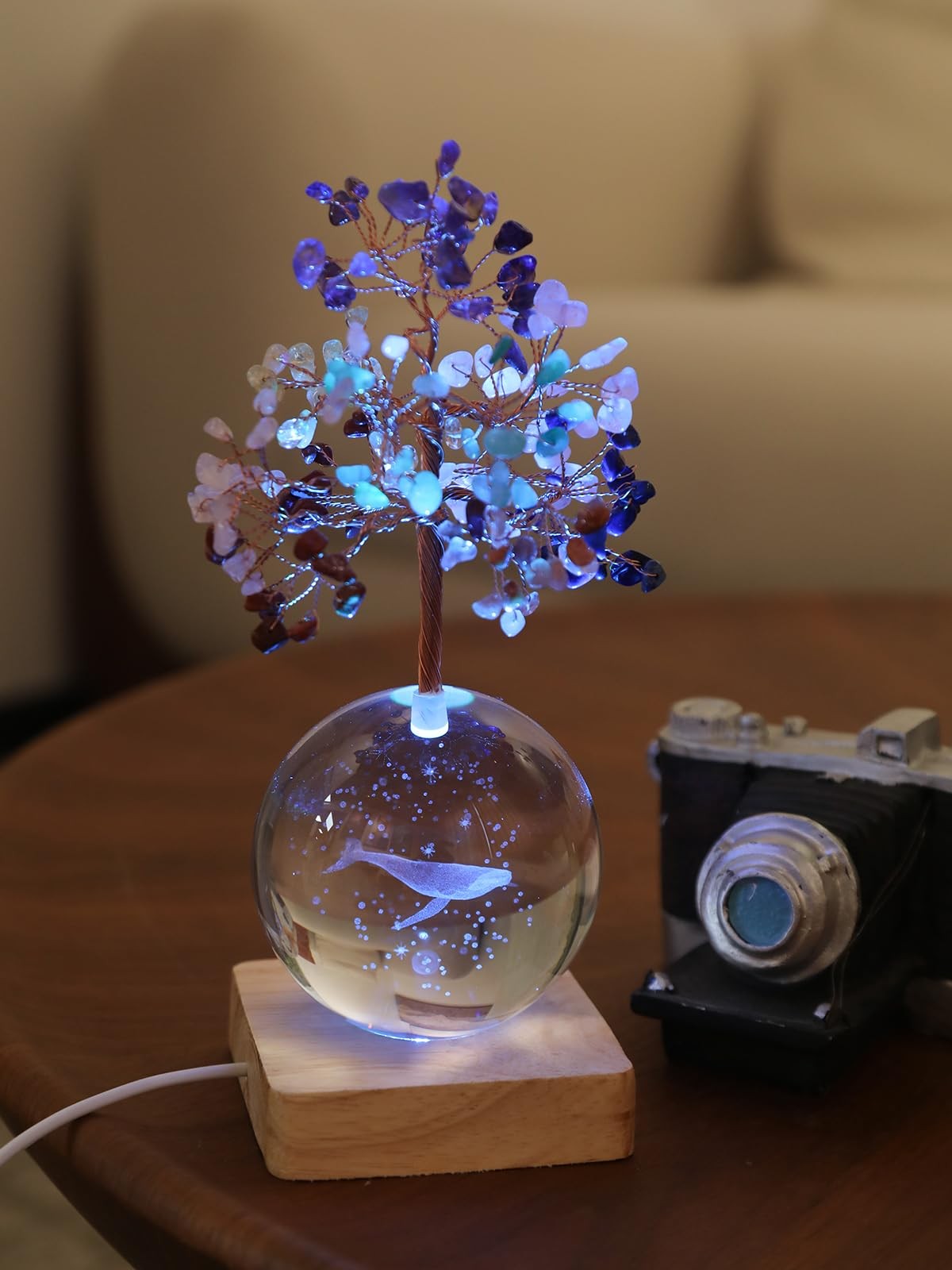 3D Whale Crystal Tree Of Life 7 Chakra Healing Night Light Office Desk Decor