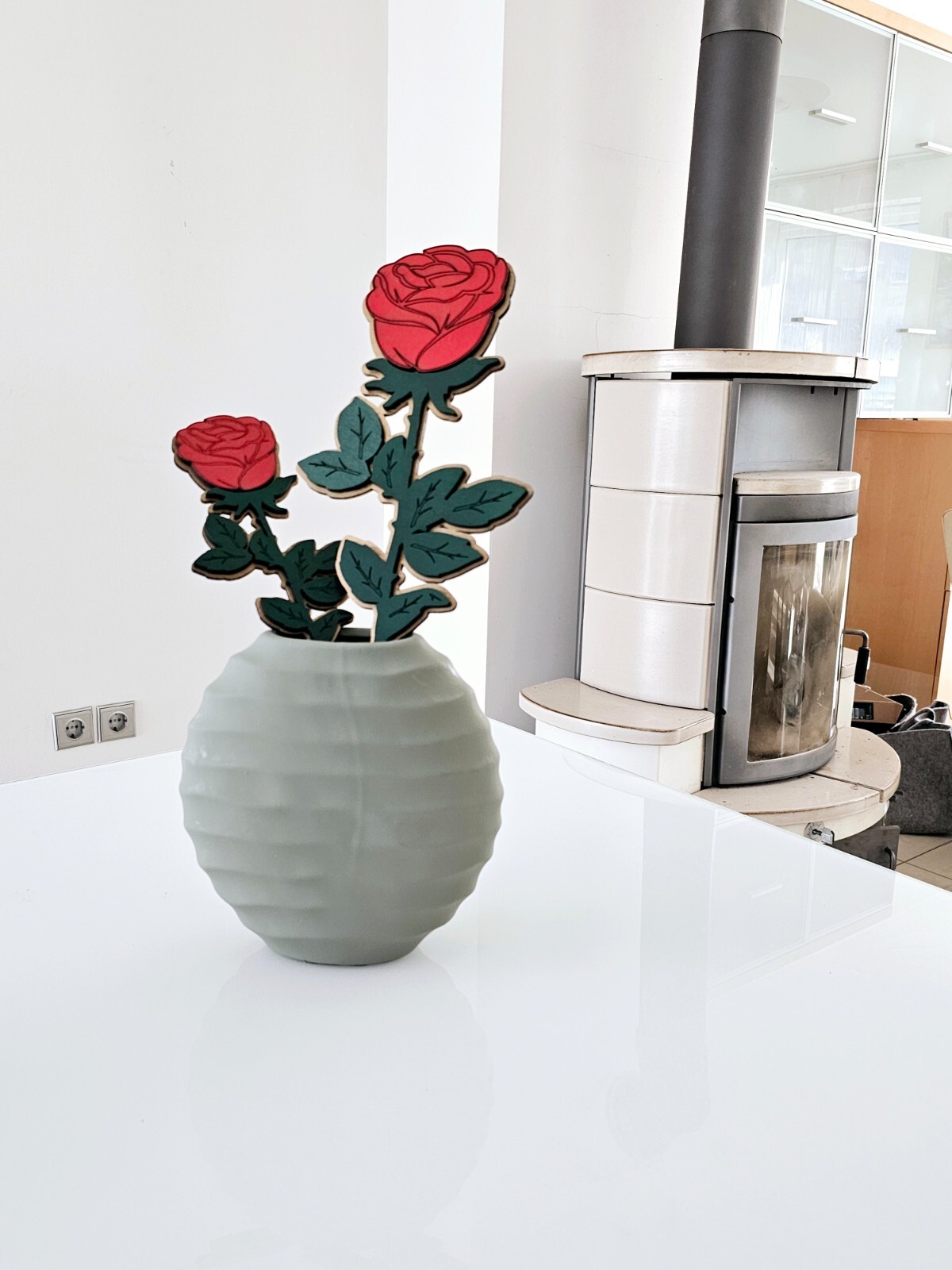 Oversized Wooden Rose – Personalized Large Decorative Red Rose with Gold Base