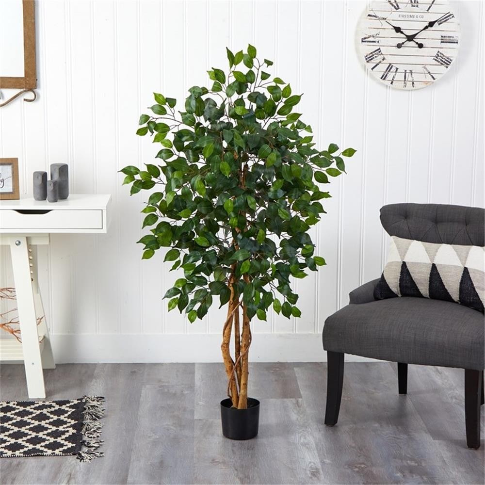Pemberly Row 48″ Ficus Silk Tree with Wood Trunk & 504 Leaves in Green/Black