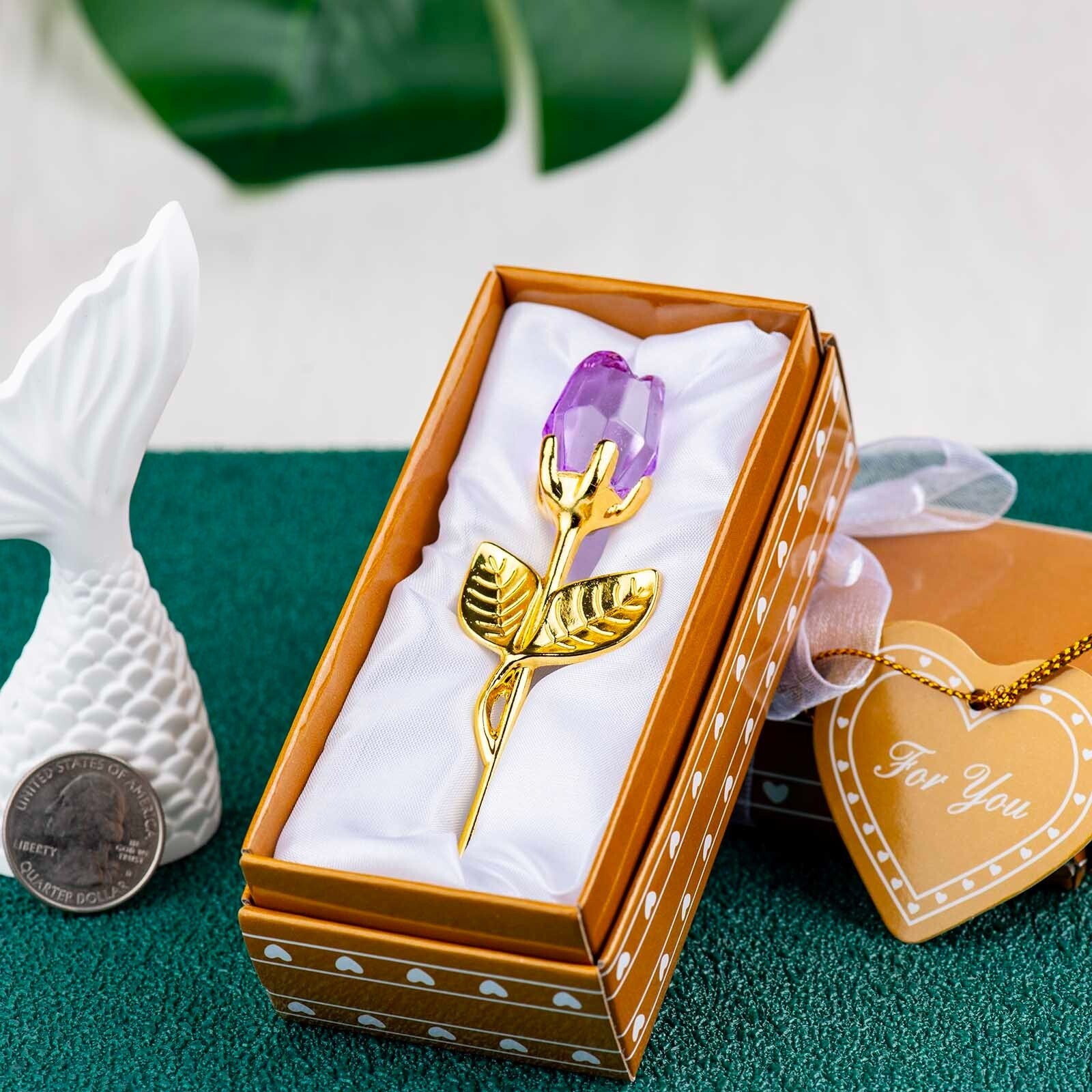 Crystal Rose Eternal Flower Figurine Gift for Women on Birthday, Mother’s Day..