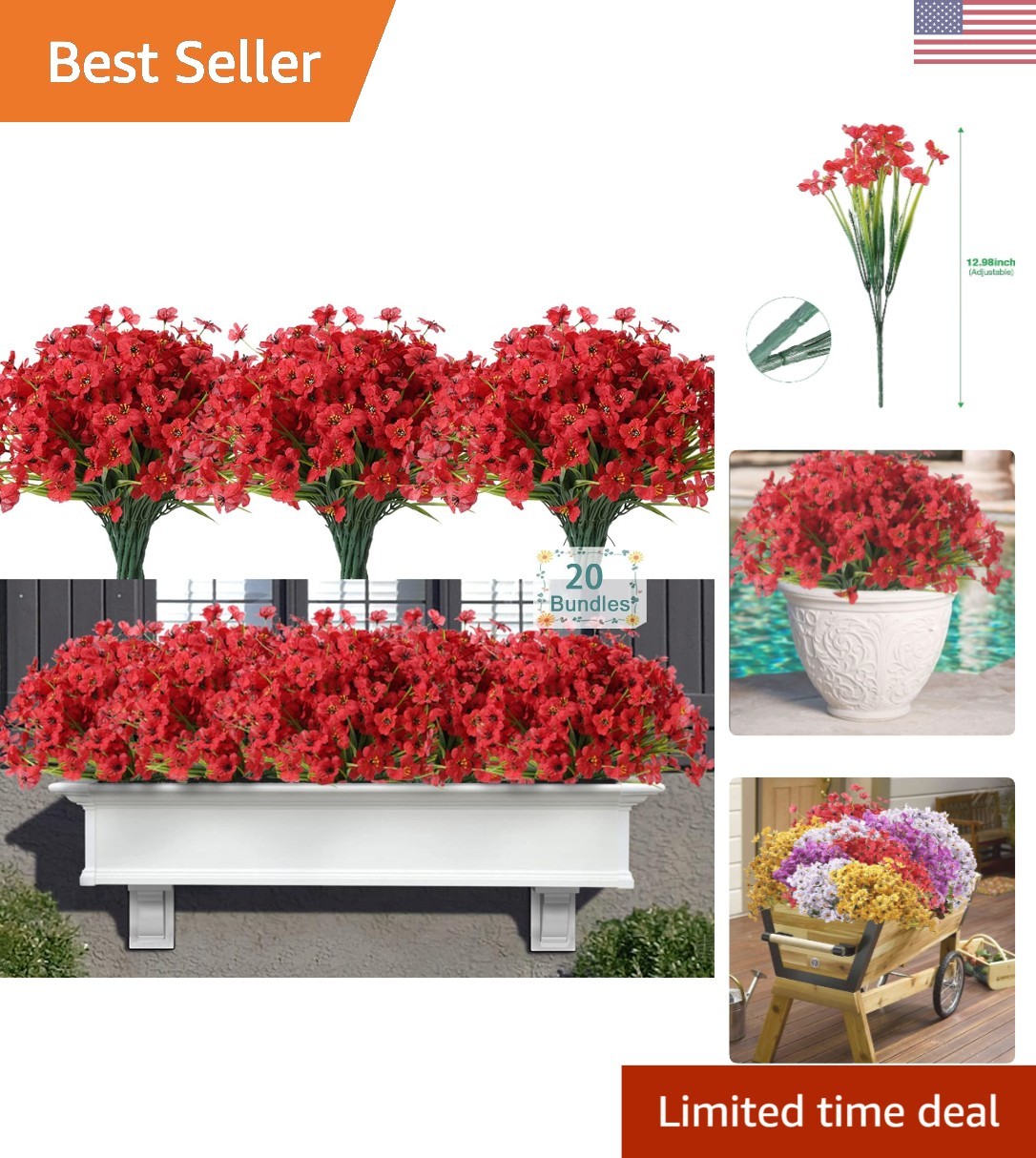 Vibrant 20 Bundle Outdoor Fake Flowers – Low-Maintenance Decor for Patios