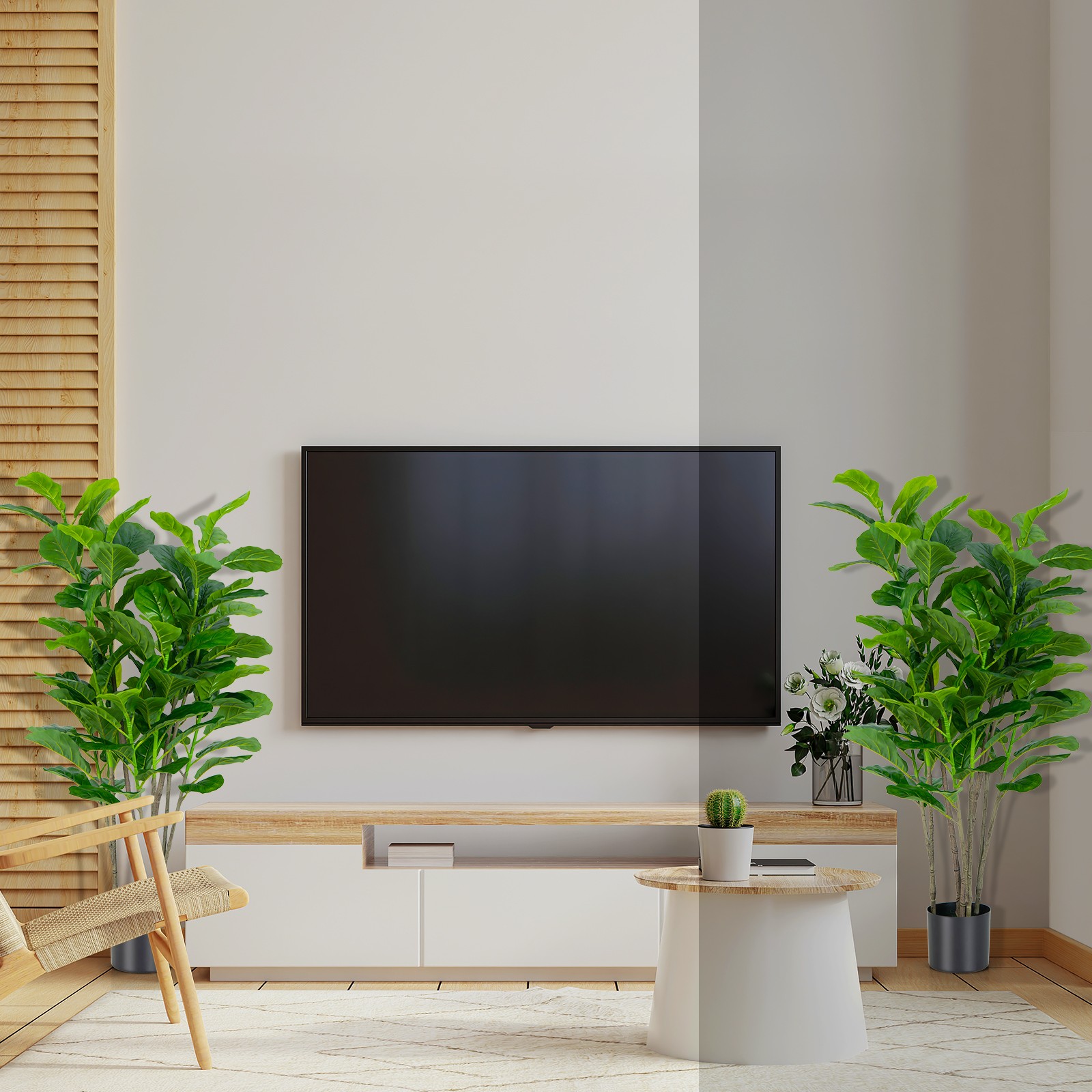 2-Pack 51″ Artificial Fiddle Leaf Fig Tree Home Office Greenery Plant Decoration