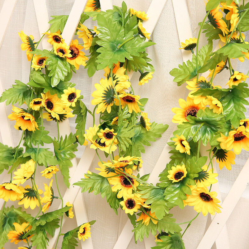 240cm Artificial Silk Sunflower Ivy Vine with Green Leaves Hanging Garland