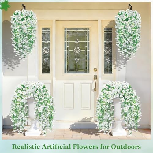 Artificial Flower for Outdoors, 6PCS Fake Artificial Morning Glory White
