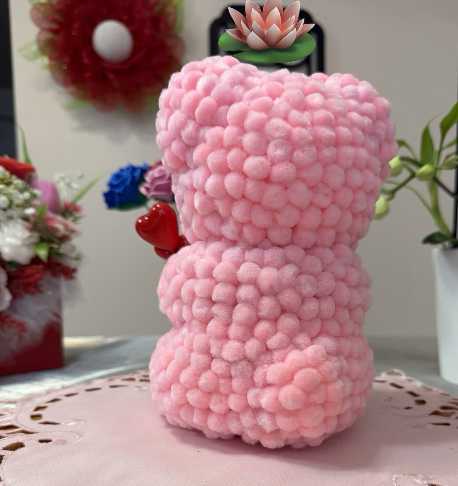 Adorable Pink Marshmallow Teddy Bear 9″-Unique Handmade Gift for Mother’s Day
