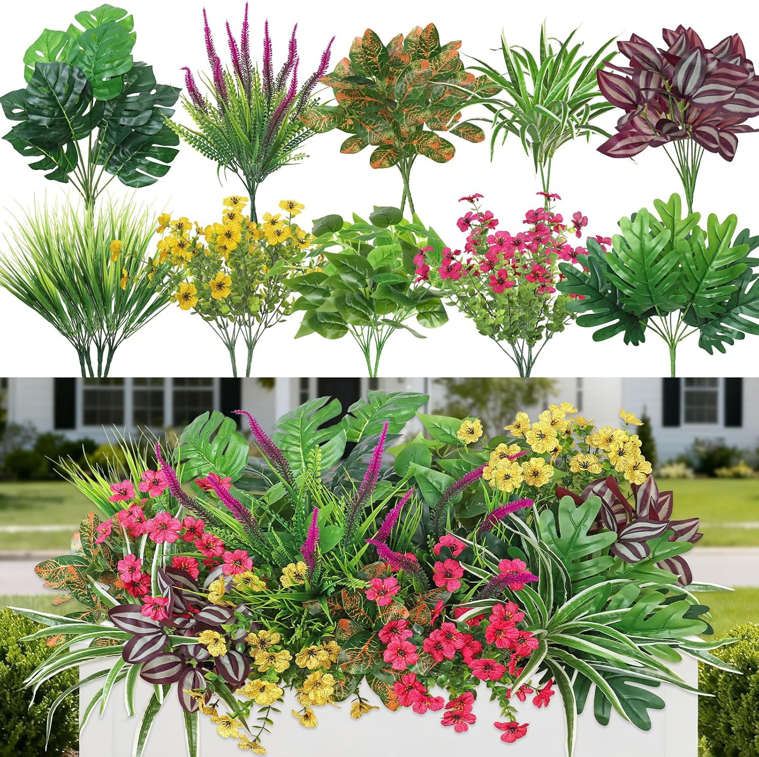 20 Bundles UV Resistant Fake Flowers for Home Garden Decor