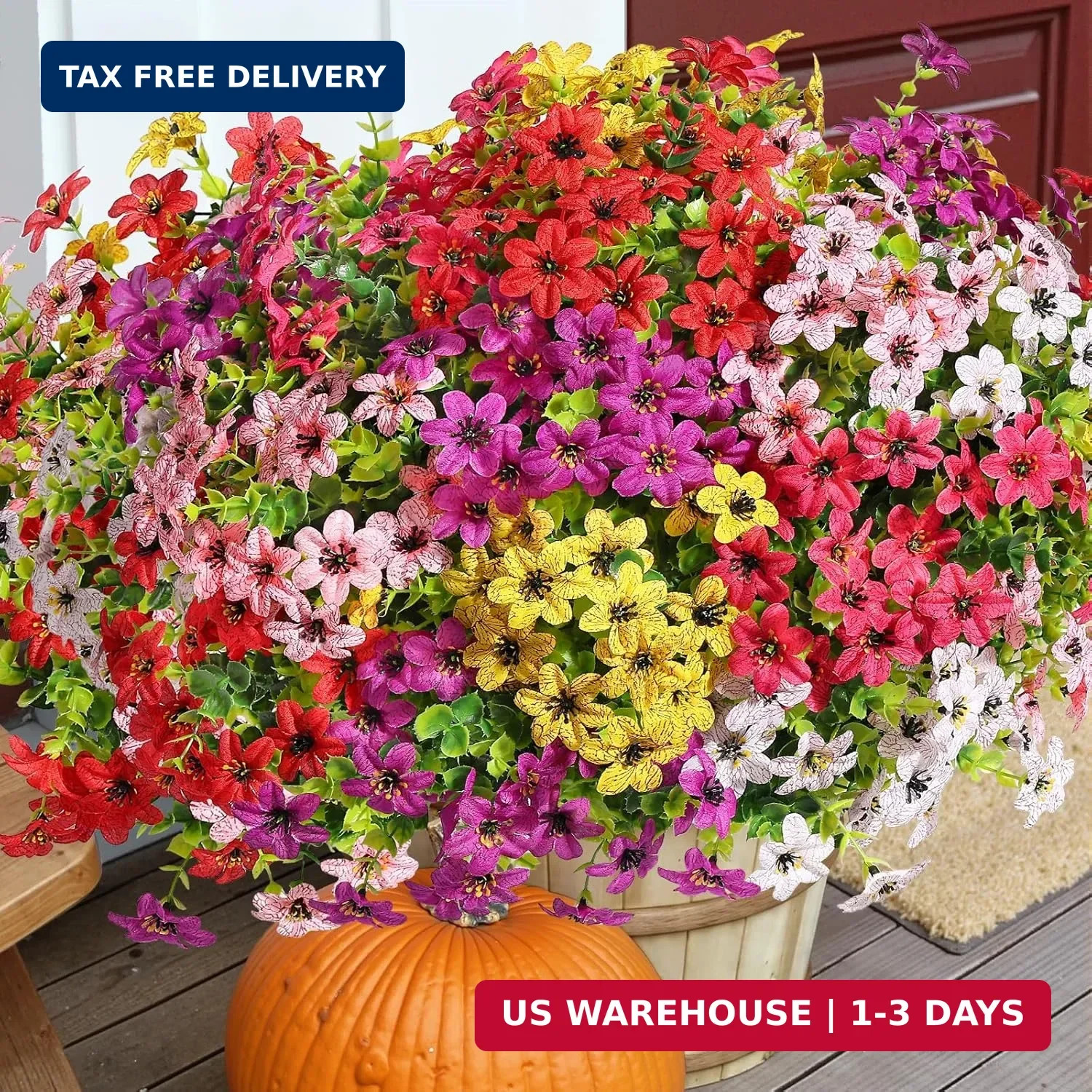SHareconn 24 Bundles Artificial Flowers for Outdoors Spring Decoration, Fake Sil