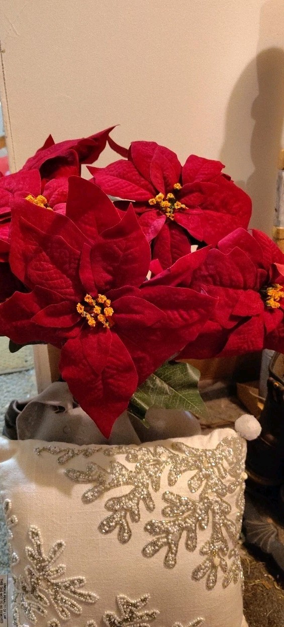 Artificial Poinsettia Deluxe Bushes 2 Bushes Christmas Flowers Burgundy
