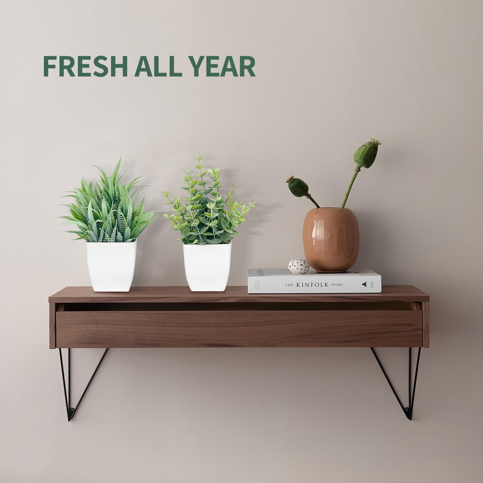 2 Pack 7.5 Inch Small Artificial Potted Fake Eucalyptus Indoor Plants Sage