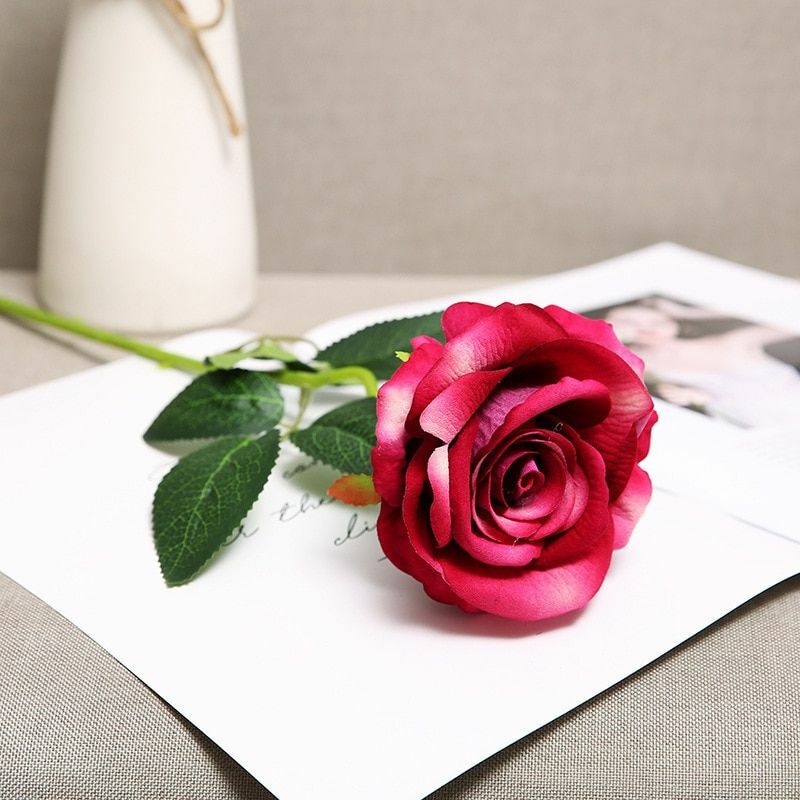 1/2/3/4/5pcs Flocking Silk Artificial Rose Flower Bouquet Wedding And Home Decor
