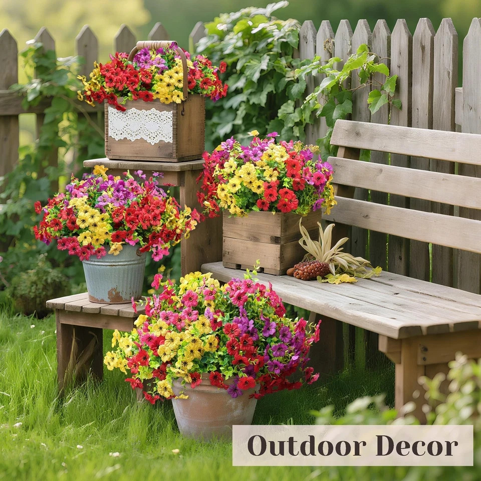 12 Bundles Artificial Flowers for Outdoors Fake Flowers Plants Spring Decoration