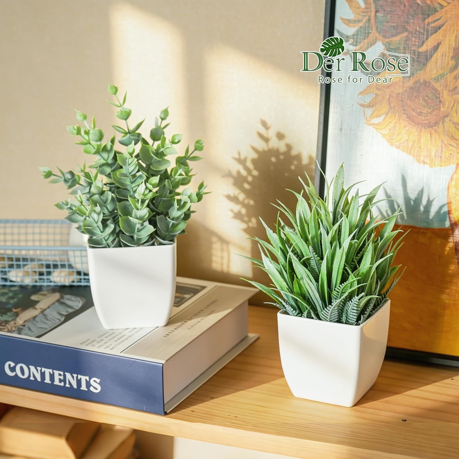2 Pack Small Fake Plants Mini Artificial Potted Plants Graduation Gifts for T…