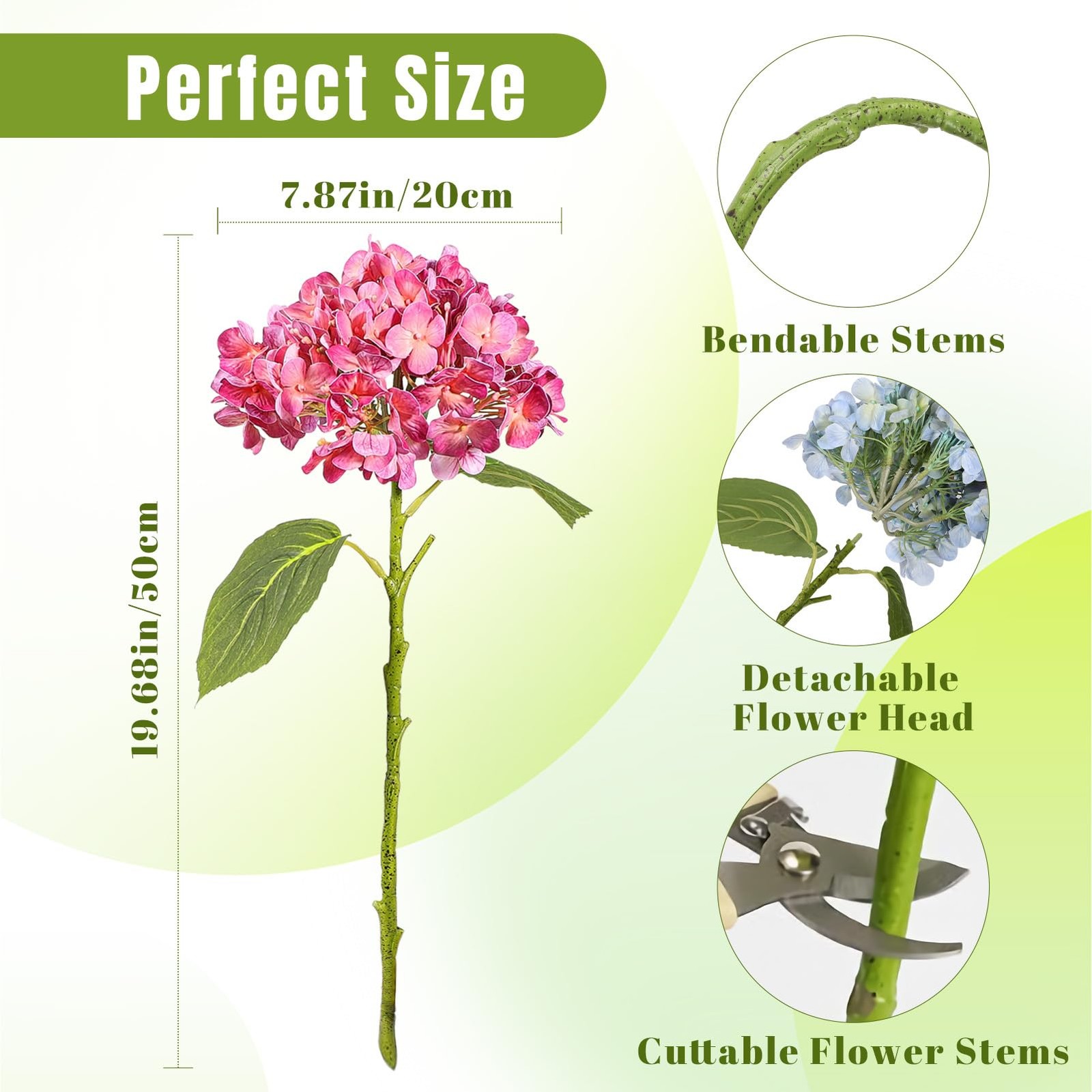Hydrangea Artificial Flowers 4 Pcs 20″ Magenta Latex Real Touch Hydrangea Flo…