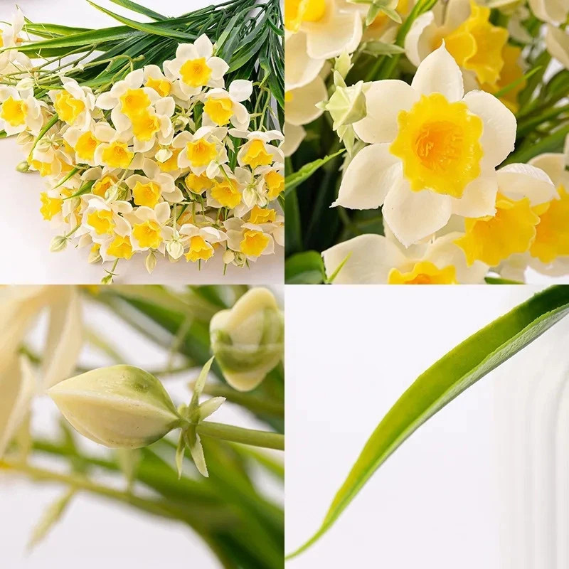 2 Pack Artificial Daffodils 30 Heads Faux Spring Flowers Soft Plastic Wedding