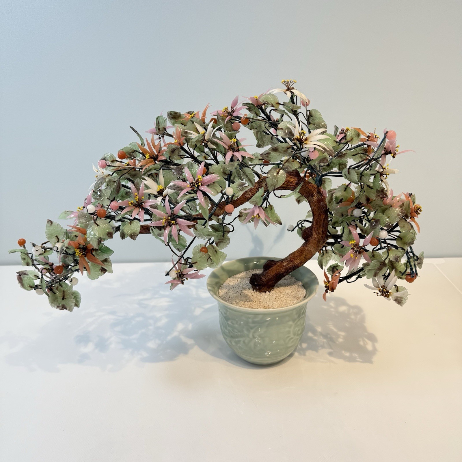 Chinese Glass Bonsai Cherry Blossom Tree 14”T x 18”L Art Decor Vintage SPRING