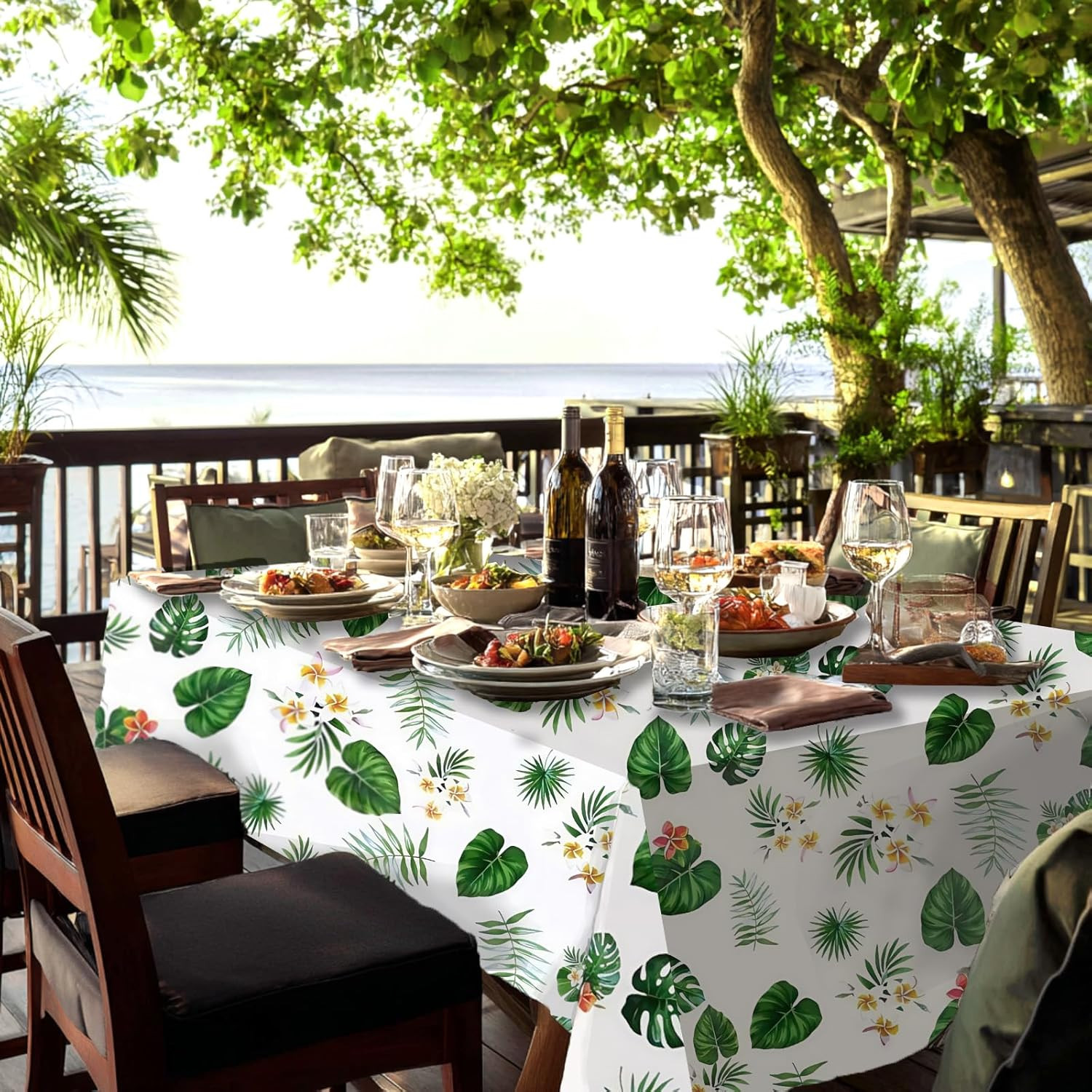 Hawaiian Luau Party Tablecloths(3 Packs), 108X54 Inch Tropical Palm Leaves Table