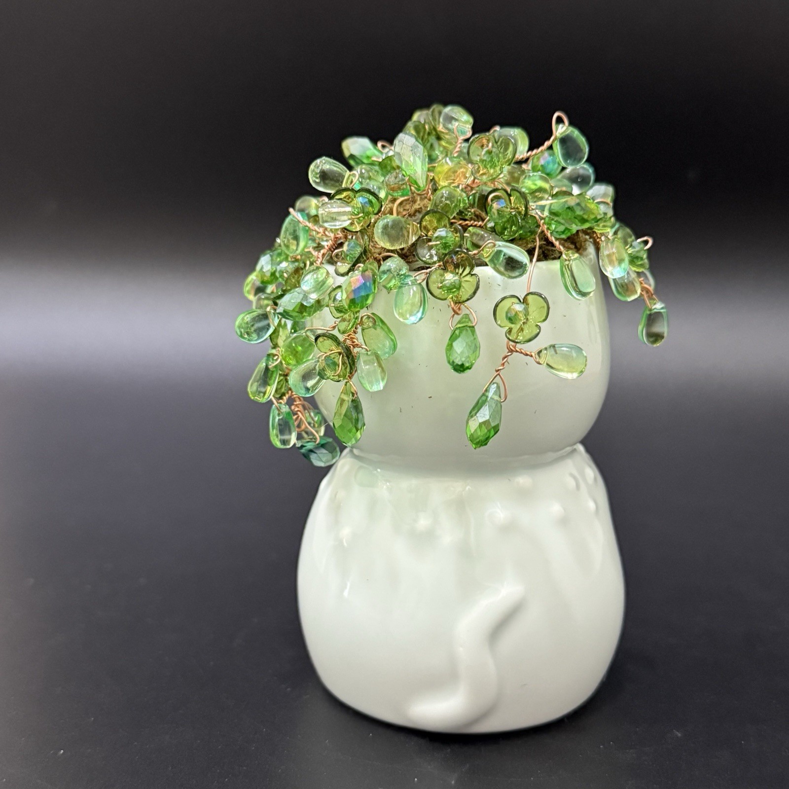 Handmade Beaded Forever Plant Crystal Teardrop Beads 4.5” Ceramic Bear Planter
