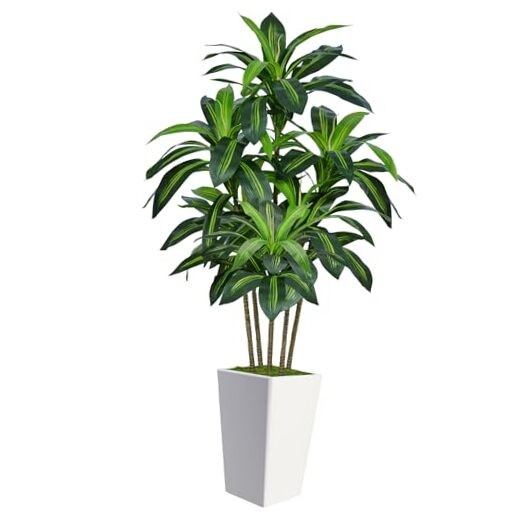 6FT Artificial Dracaena Tree, Fake Tree Indoor with White Tall White-6ft