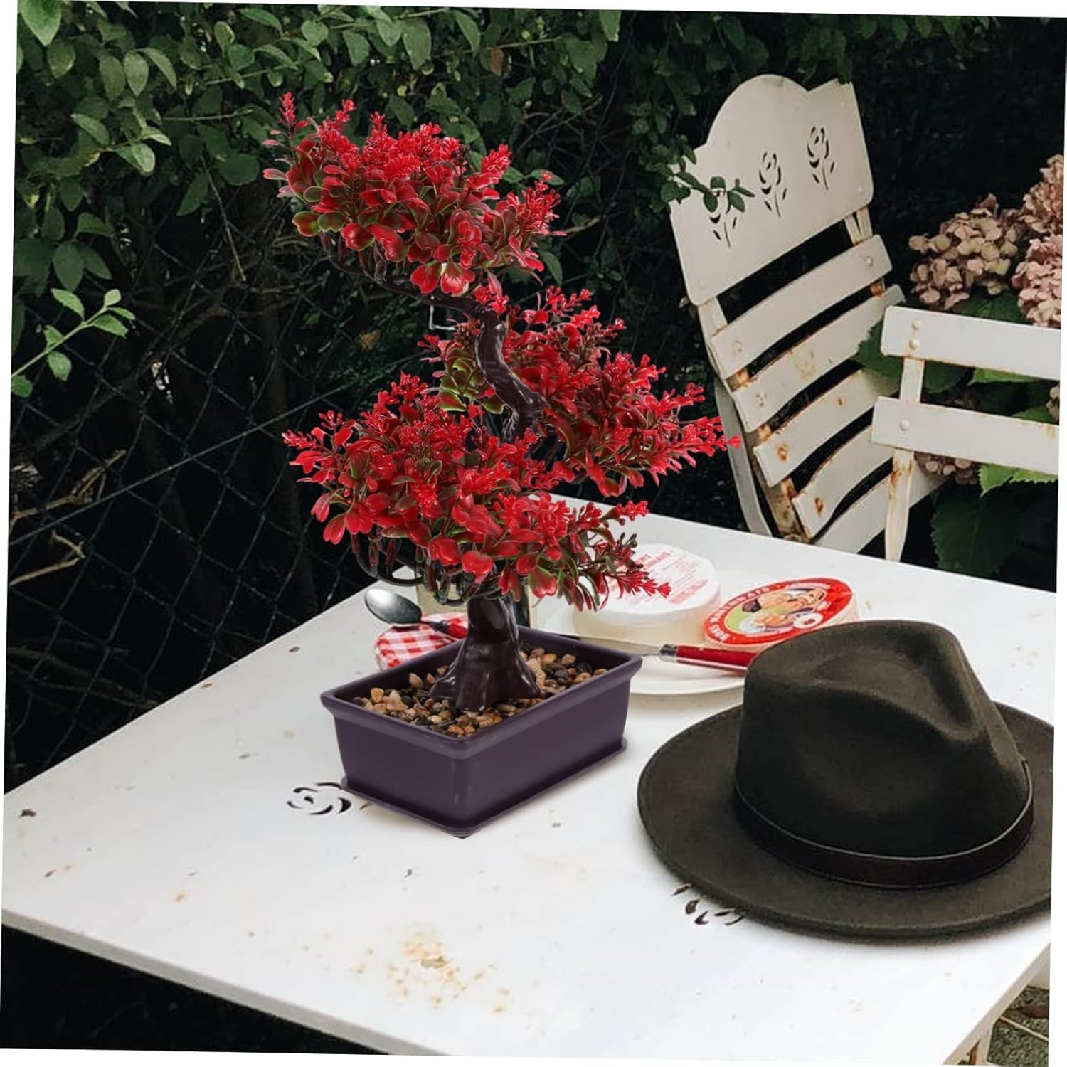 Home Decor Artificial Bonsai Tree Red Small Fake Plants Decor Indoor Faux Pot…