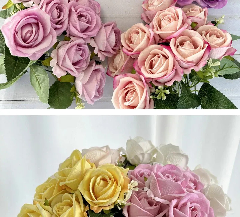 9 Heads silk Rose Artificial Flower Bouquet Home Table Vase Deco Floral