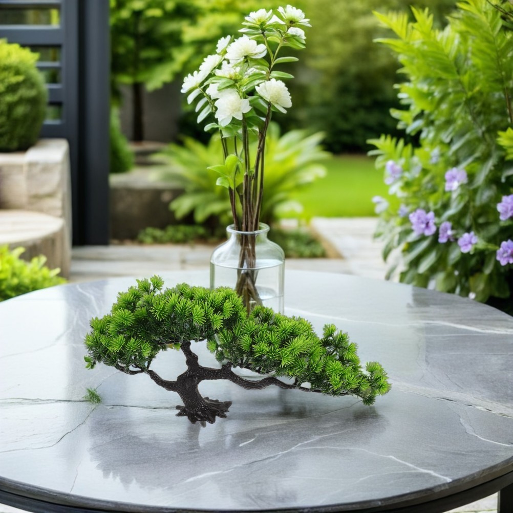 2Pcs Reusable Artificial Green Bonsai Tree Plastic Decor for Zen Garden