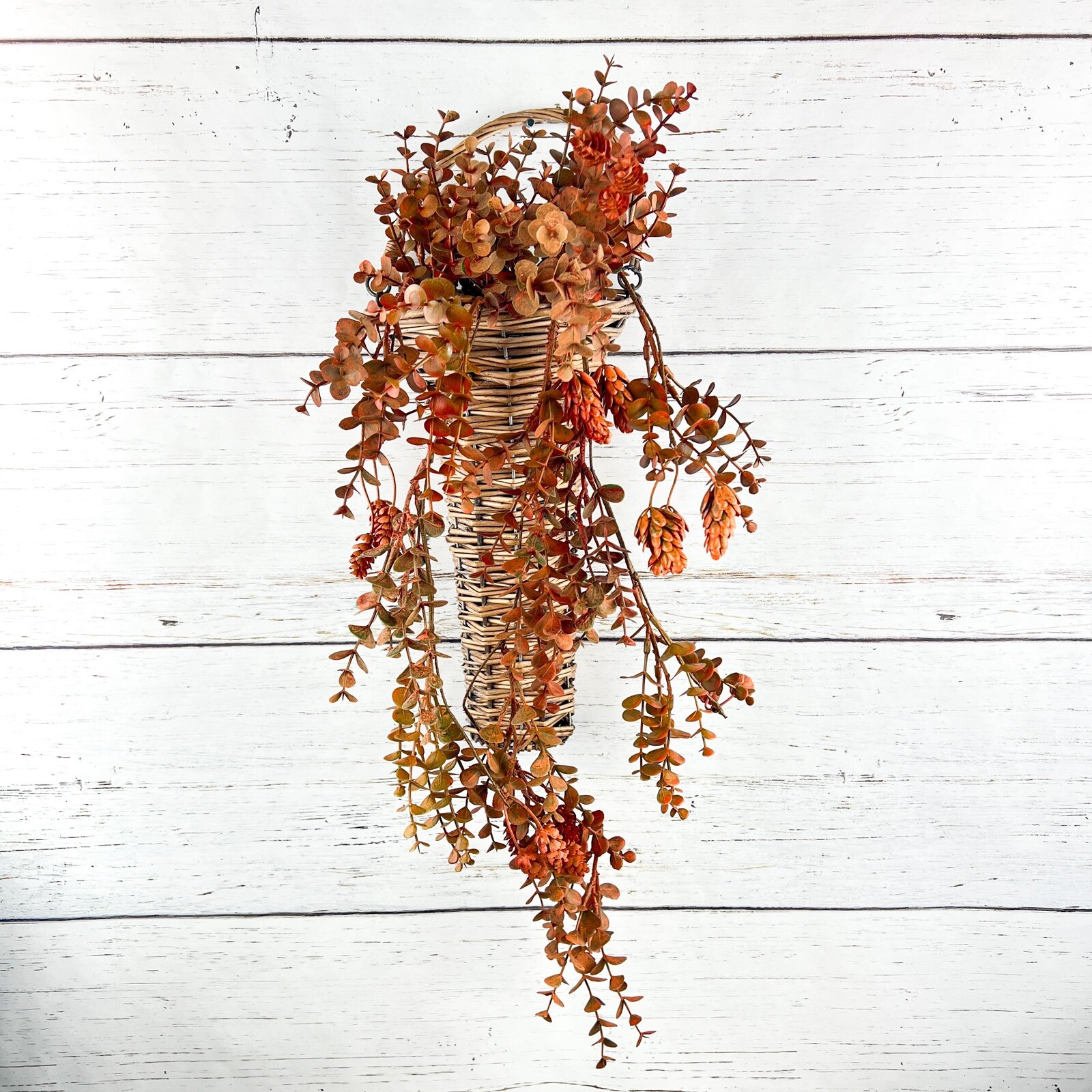Orange Eucalyptus and Hops Drip Garland 32″ Long Autumn Fall Floral Natural