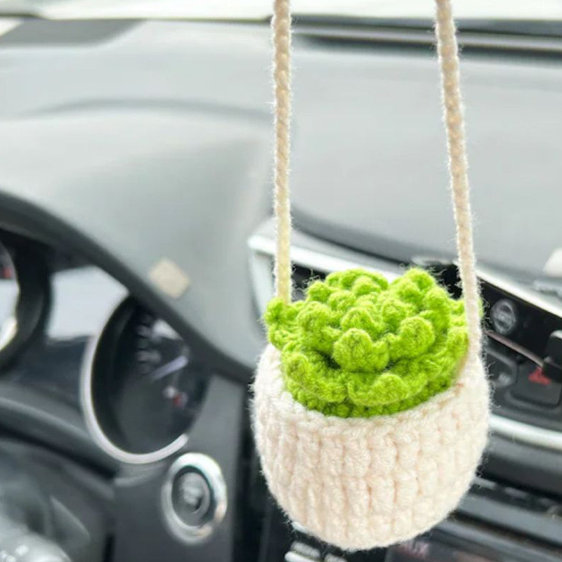 Hanging Car Crochet Handmade Succulent Pot Plant Ornaments Interior Accessories