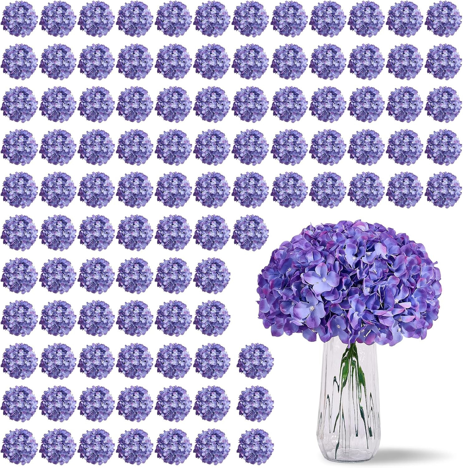100 PCS Ivory Hydrangea Artificial Flowers, Faux Hydrangea Flowers Silk Full Flo