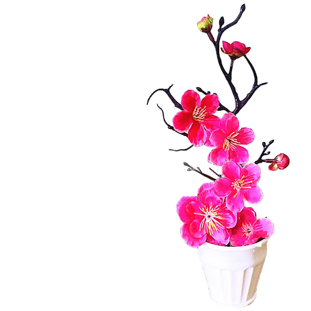 Realistic Artificial Plum Blossom in Pot for Living Room Bedroom For Desk