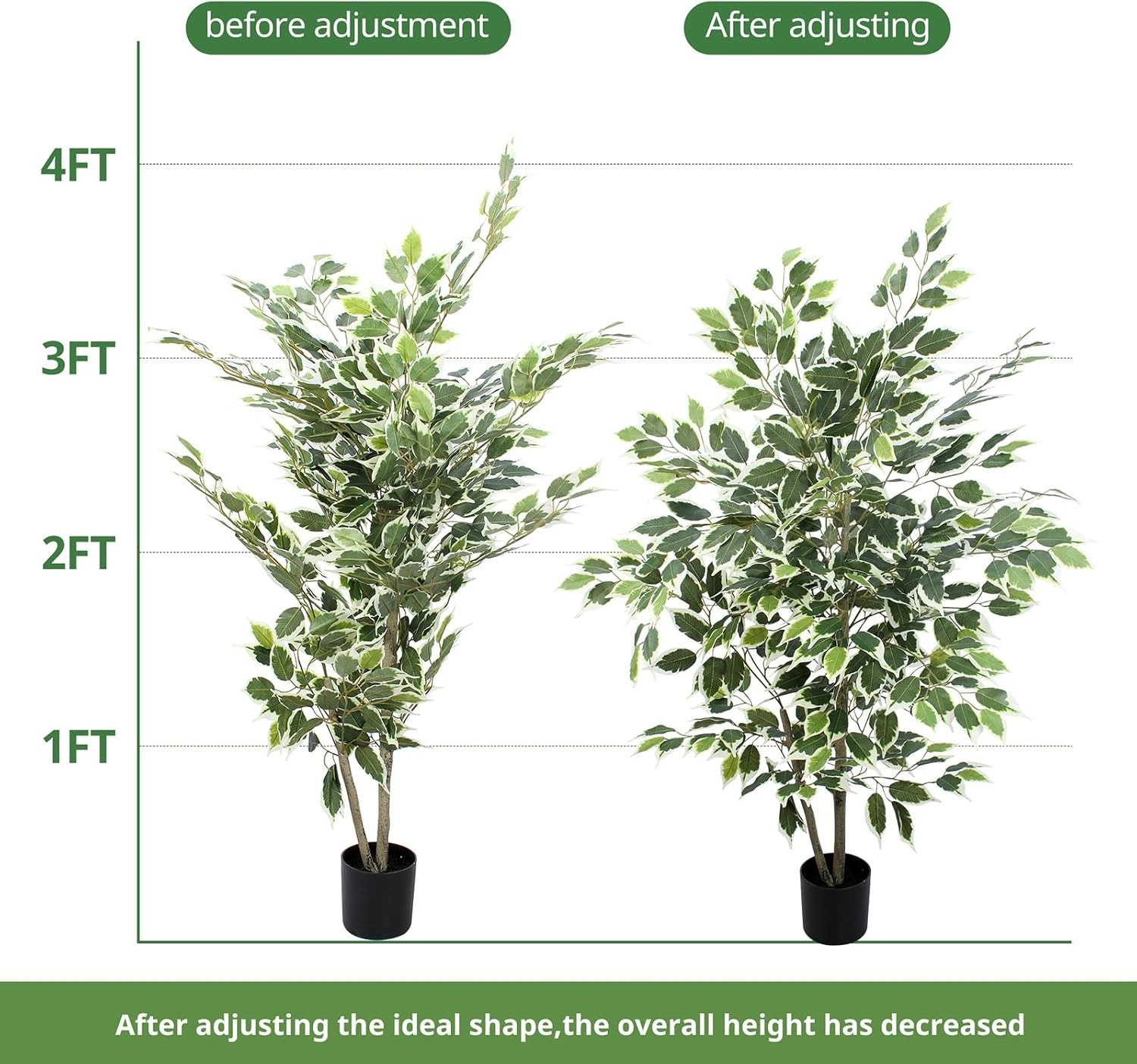 Vibrant Green 4 FT Artificial Ficus Plant in Pot – All-Season Decorative Piece